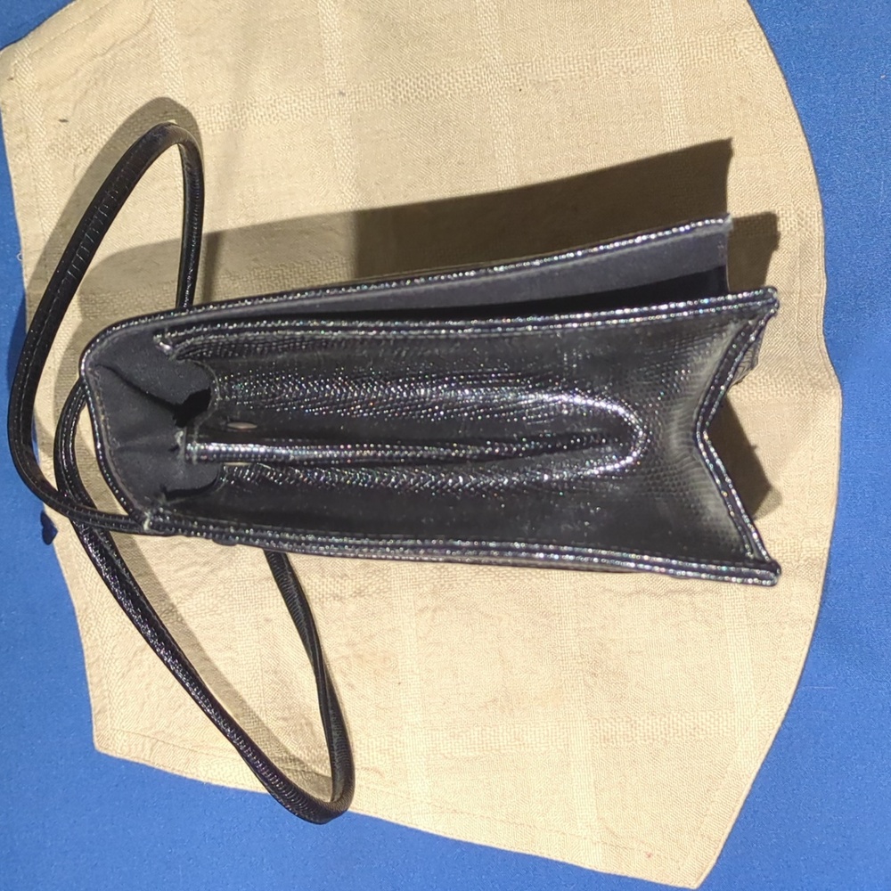 Vintage Peck & Peck Lizard Leather Black Handbag Yellow Asking Only $30 WOW - Picture 8 of 10